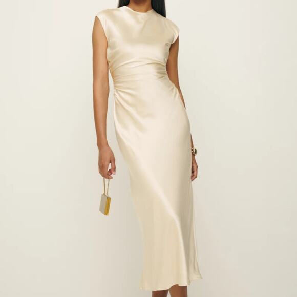 Reformation Veida Silk Maxi Dress NEW Almond Fitted A Line Cap Sleeves Size 6 - Picture 1 of 8